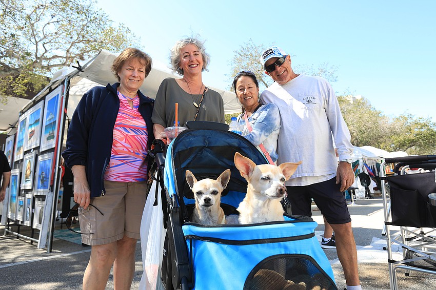 Shawn Moore, Marie Bronson with Enrique and Bella the dogs, Linda Campbell and James Cooley