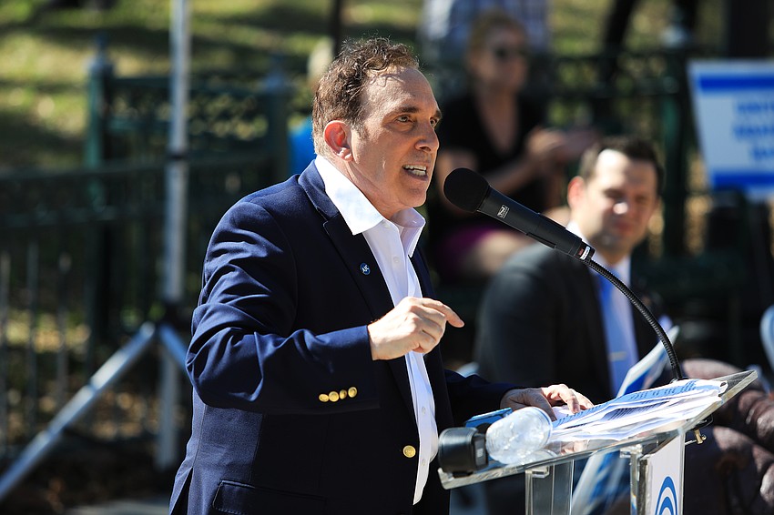 AJC West Coast Director Brian Lipton urges the crowd to stand against anti-Semitism.