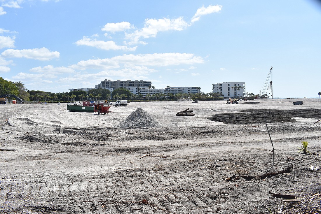 Heavy machinery is beginning to be a more common sight at 1601 Gulf of Mexico Drive. (Photo by Nat Kaemmerer)
