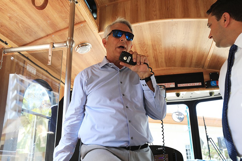 Parking management division general manager Mark Lyons gives facts on the trolley.