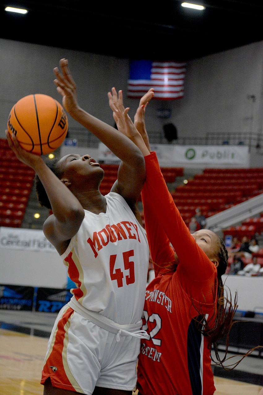 Mooney junior Jordyn Byrd goes up for a shot against Westminster Academy.