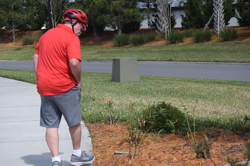 Gary Clark checks out some tropical milkweed that he has planted.
