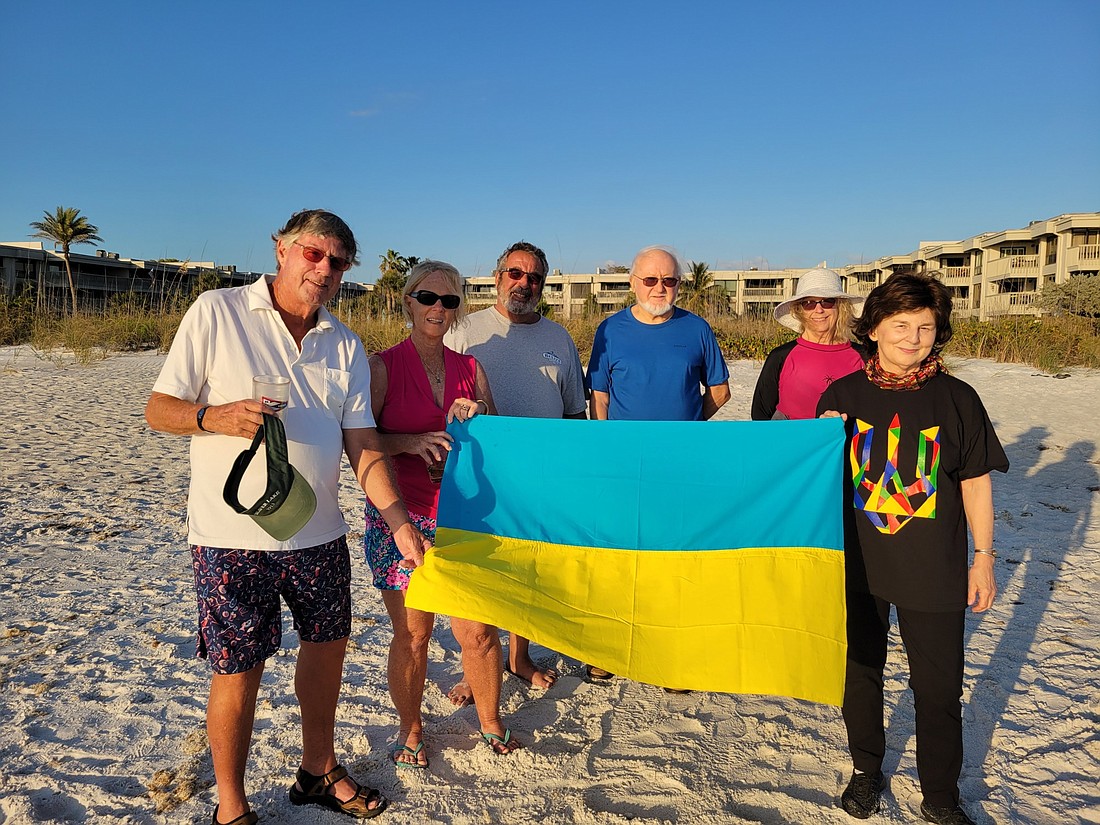 Residents of The Shore on Longboat Key showed solidarity for Ukraine on Saturday. Courtesy photo.