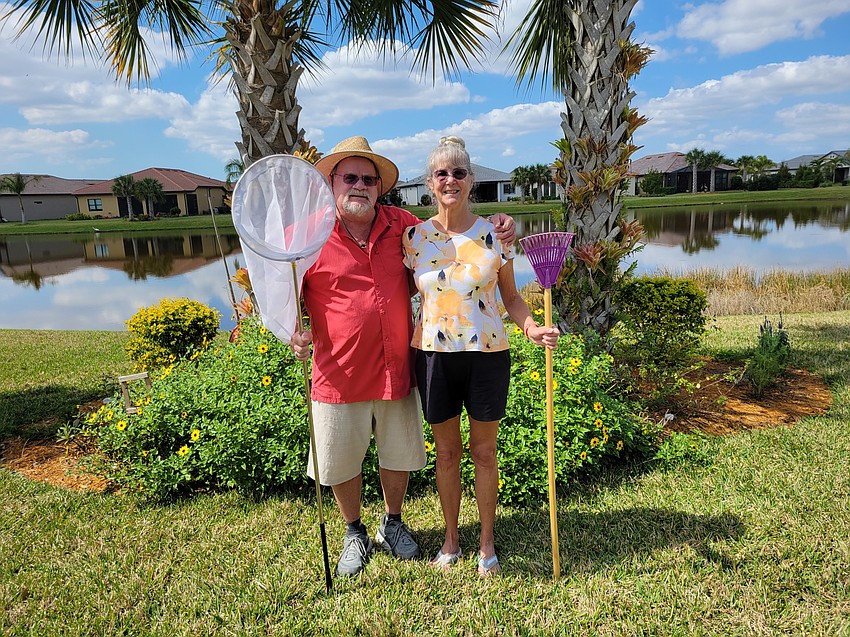 Gary and Annie Clark do their best American Gothic imitation, butterfly style. Courtesy photo