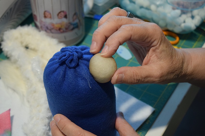 The nose of each gnome is made up of fiber-filled pantyhose pieces.