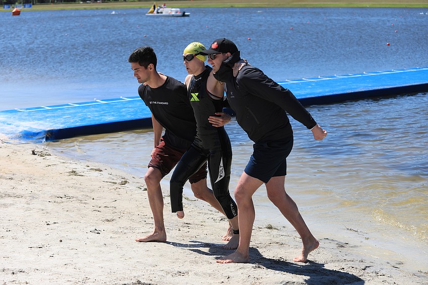 Kendra Herber makes her way out of the water.