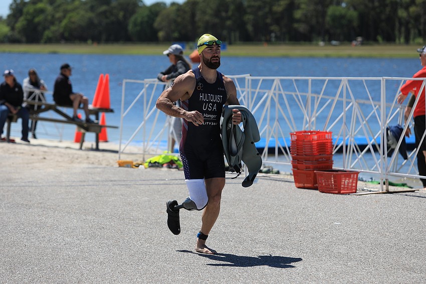 Erik Hultquist makes his way out of the water.