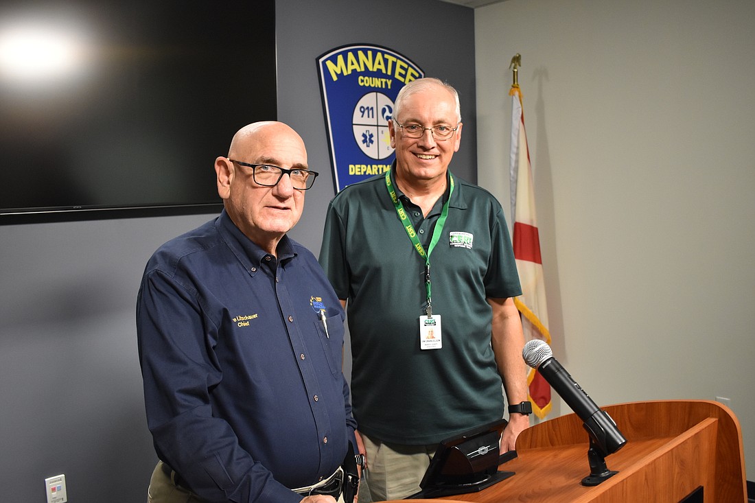 Manatee County Emergency Management Chief Steve Litschauer stands with Lakewood Ranch CERT President Jim Emanuelson,  his "eyes and ears."