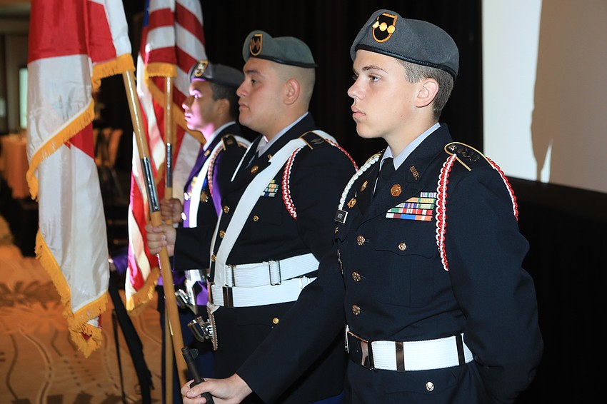 Sebastian Boucher, Andrew Harvey and other members of the Sarasota Military Academy's color guard were on hand for the event.