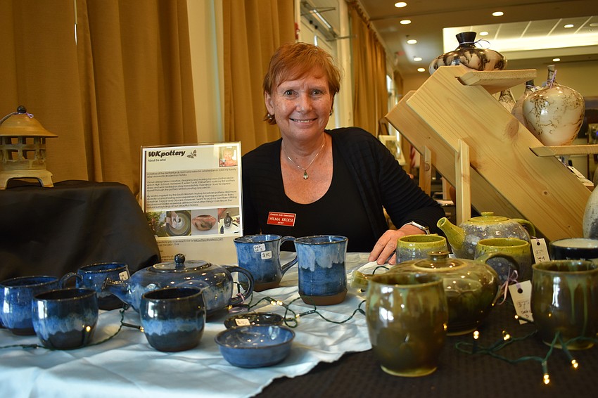 From cups to tea kettles, Wilma Kroese offers a range of pottery items at the Spring Art Show and Sale.