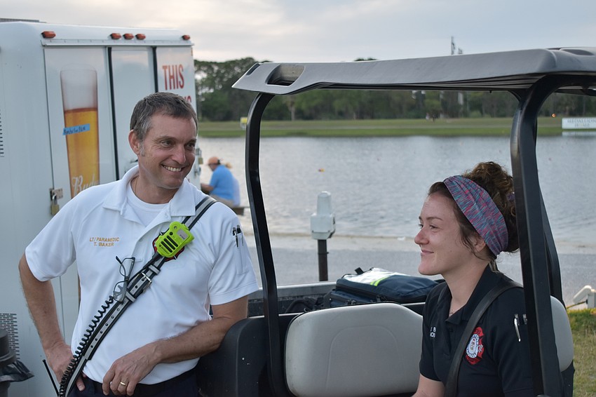 Lieutenant/Paramedic Tim Baker and Firefighter EMT Jennifer Jackson enjoy working the festival.