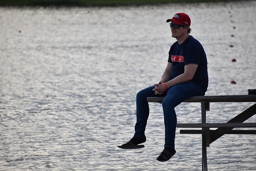Bradenton resident Brandon Dowd swings his feet to the rhythm of the music at Nathan Benderson Park during the jazz festival.