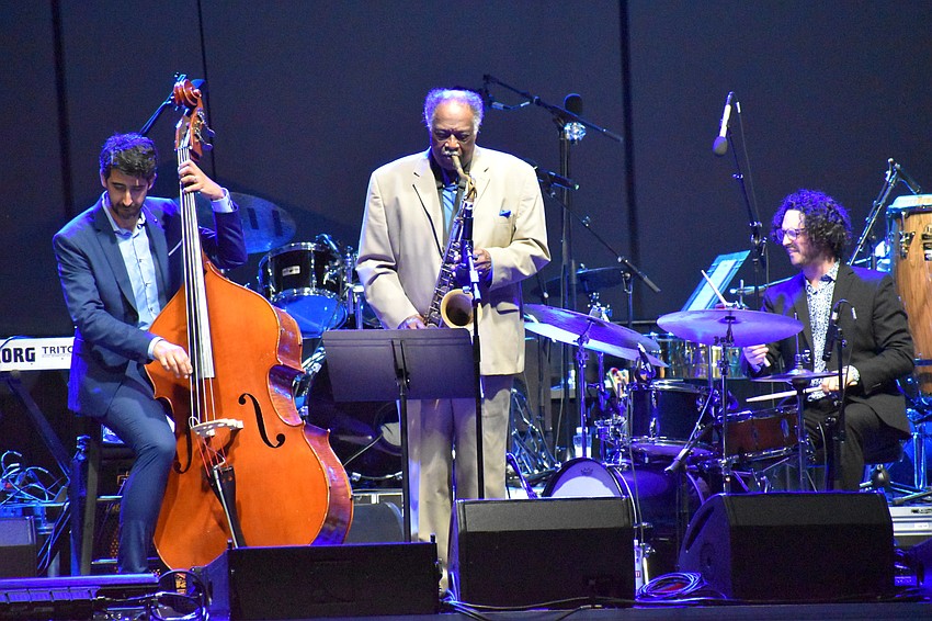 Alejandro Arenas of La Lucha, Houston Person, and Mark Feinman of La Lucha perform together.