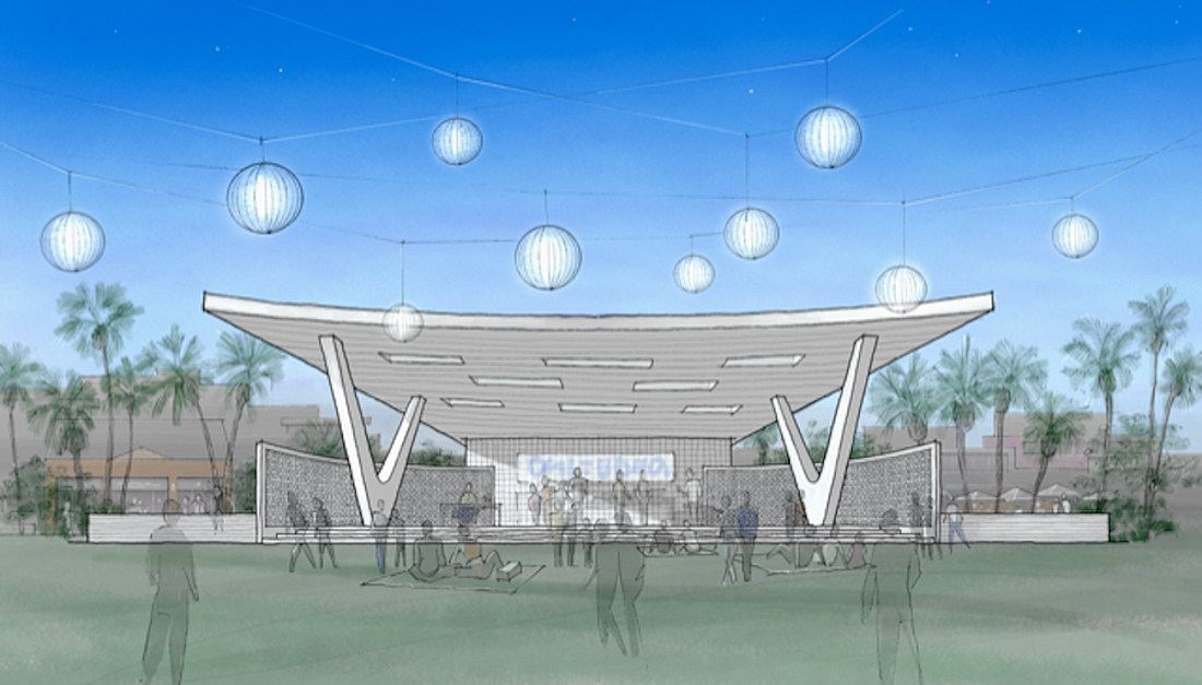 Amphitheater proponent Tom Leonard says the mid-century design structure would activate the St. Armands Circle center. (File rendering)