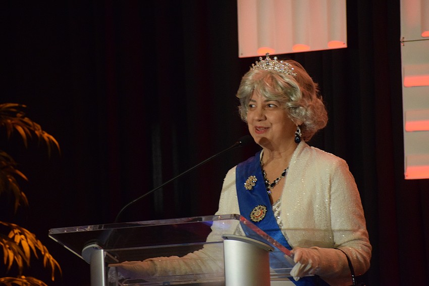 Lakewood Ranch's Sylvia Day portrays Queen Elizabeth II and greets guests.