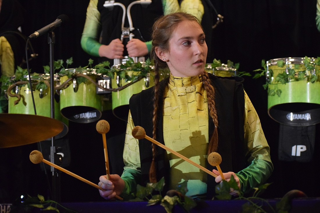 Lakewood Ranch High School junior Abby Newton plays in unison with others in the Indoor Percussion Ensemble.