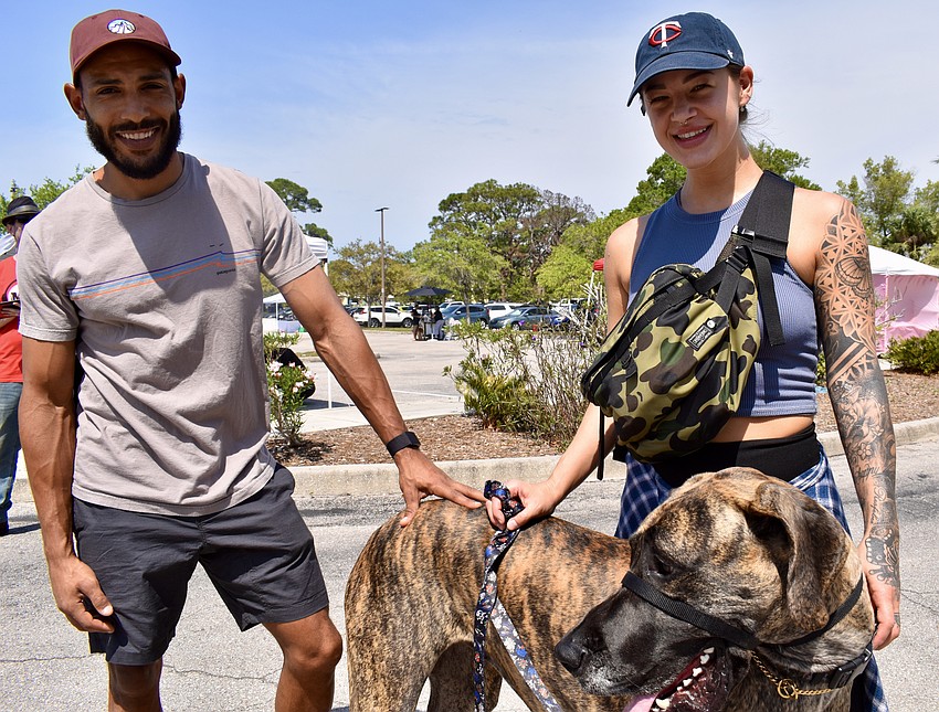 Winston Day and Jenna Lightle with Nelly, a Great Dane.