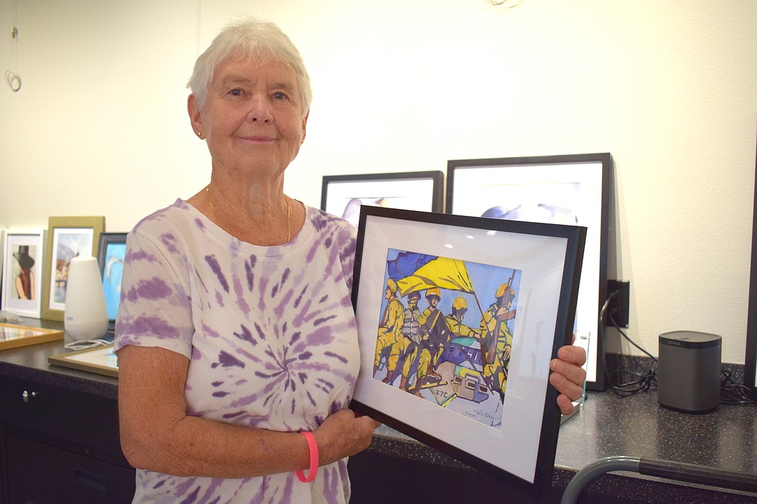 Lakewood Ranch&#39;s Lydia Kaeyer says she felt she had to express her feelings about Russia&#39;s invasion of the Ukraine through her paintings. Her work is on display at the ComCenter in Lakewood Ranch.