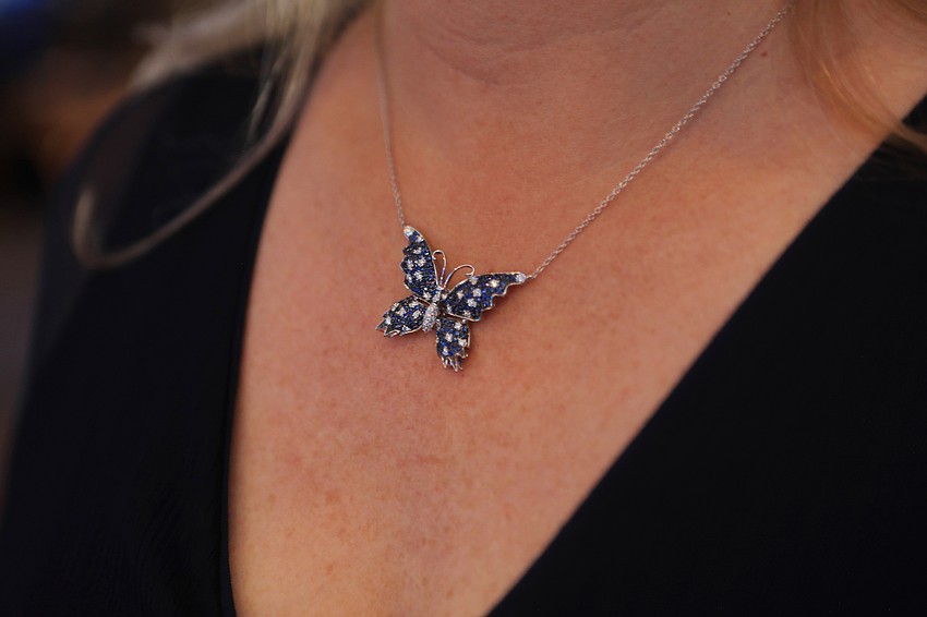 The night had a butterfly made of sapphire and diamonds up for auction.