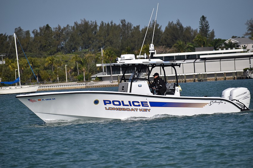 Longboat Key Police's marine patrol officer kept close watch on boat traffic in the slow speed, minimum wake zone adjacent to Sister Keys.