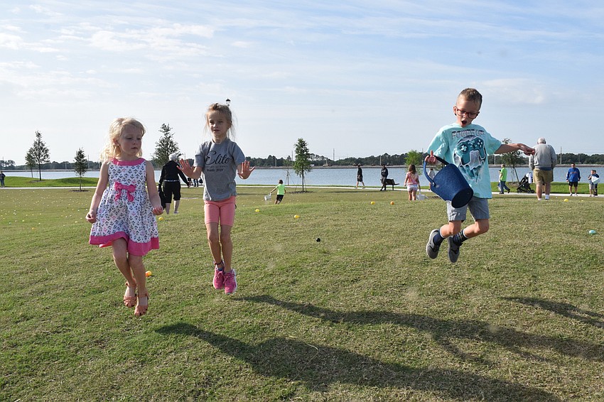 Lakewood Ranch's Keke Reynalds, who is 6, and Greenbrook's Sarah Krawczyk and Evan Krawczyk, who are both 6, dance to the 