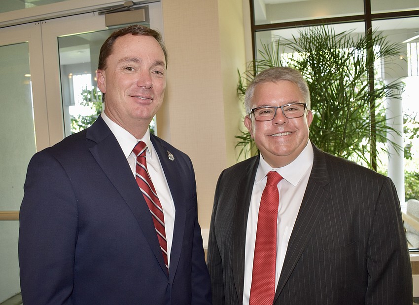 Fla. Rep. Tommy Gregory meets Sarasota School Board candidate Tim Enos.
