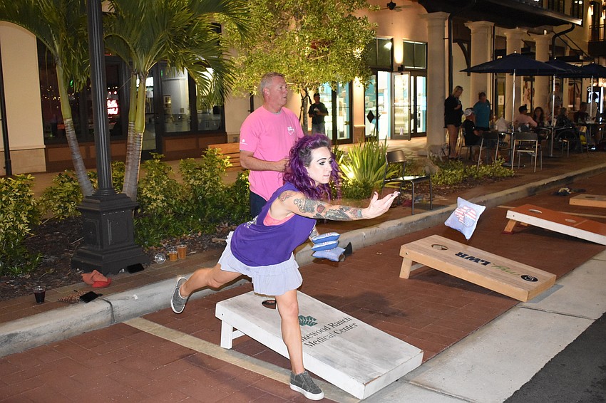 Jacqueline Weathers is new to Lakewood Ranch and joined the MVP cornhole league to make new friends. She met Heritage Harbour's Jeff Aumiller, who is playing his second season of cornhole with the league.