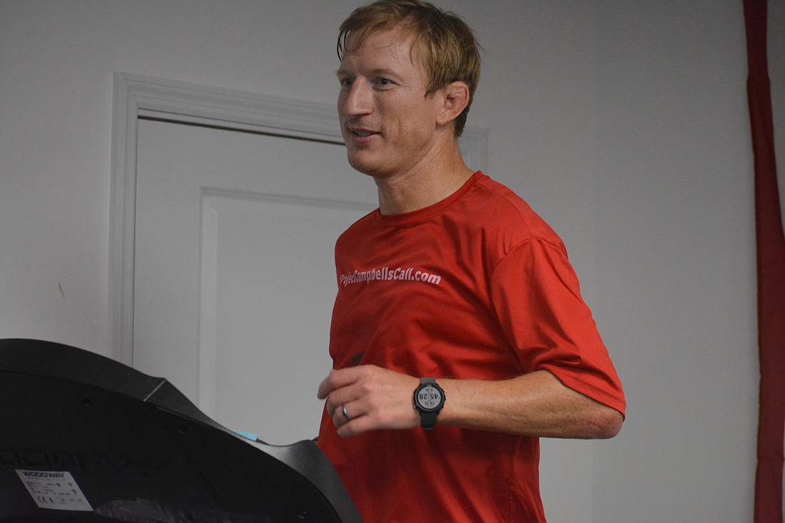 On Saturday, Nels Matson is running 14-straight hours on a treadmill at Sarasota&#39;s F45 gym as part of his training for a potential world-record run in August.Â