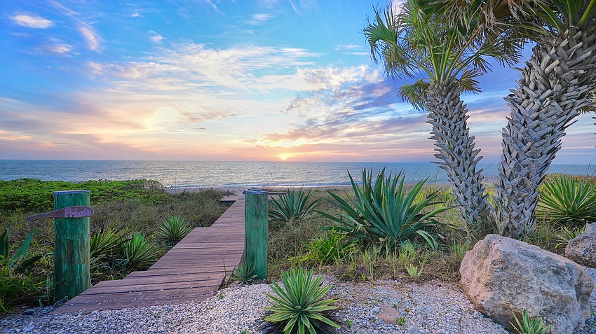 A boardwalk leads to the gulfside beach.