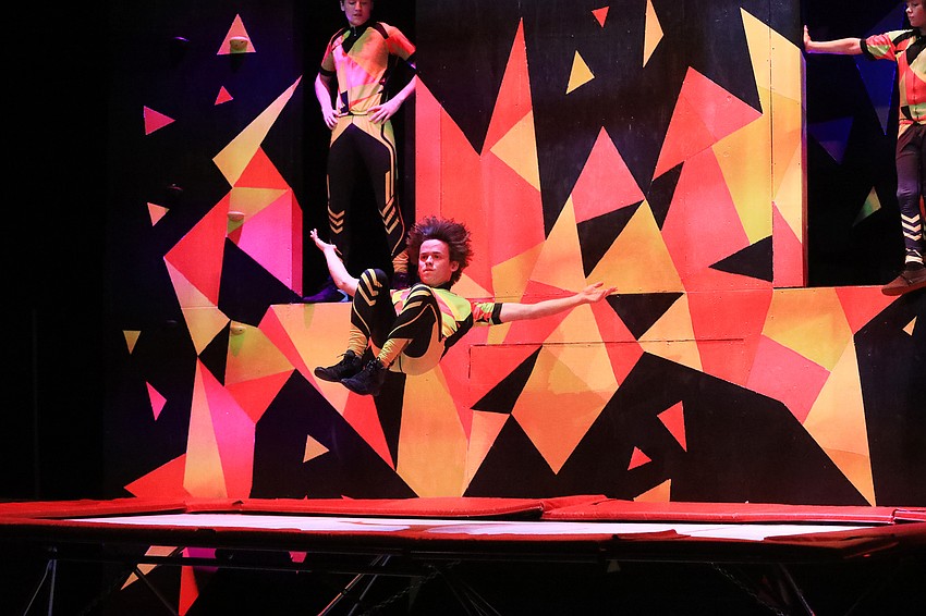 Channing Gross drops onto the trampoline