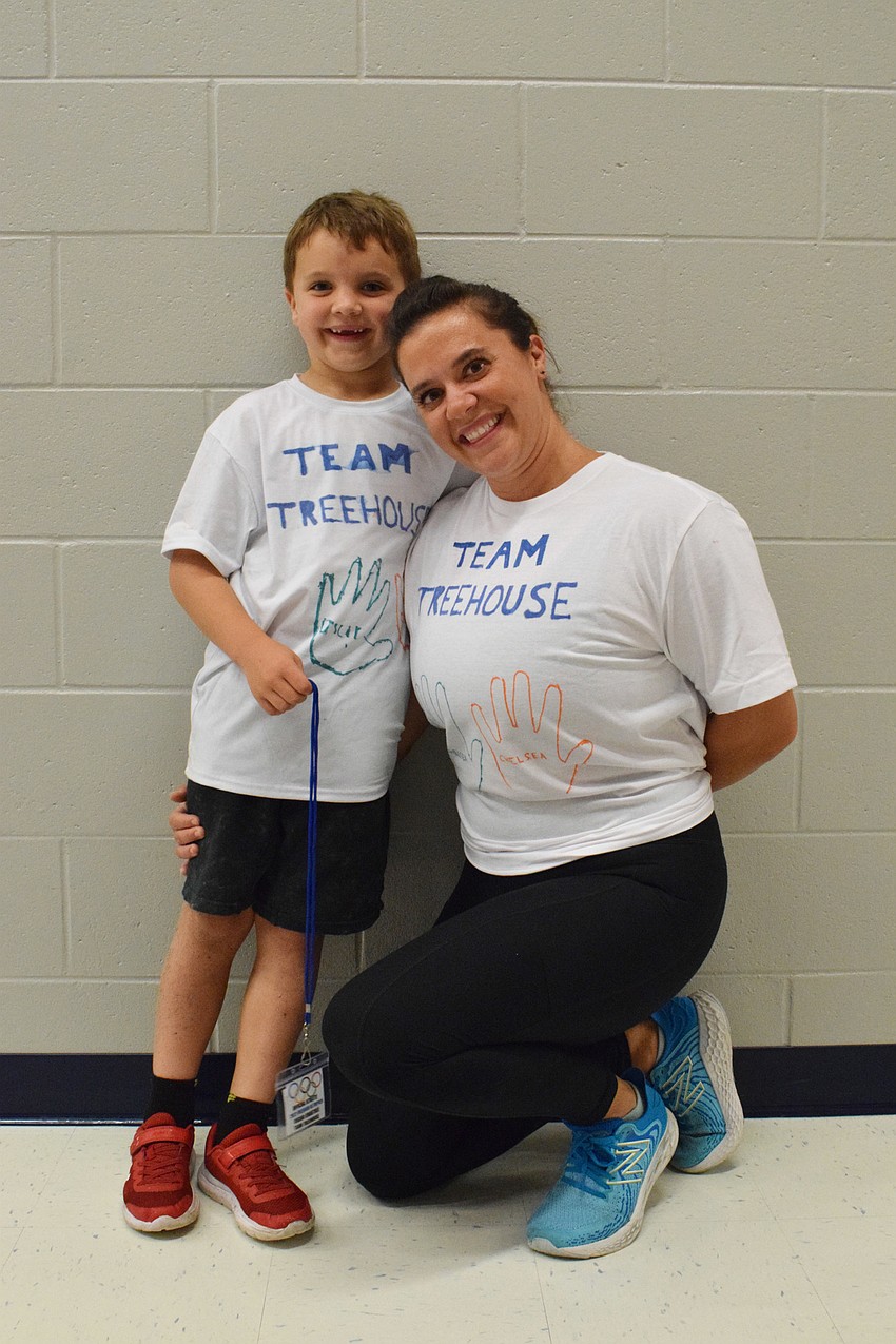 Oscar Crabtree wears a homemade shirt to match his mother, Chelsea Crabtree.