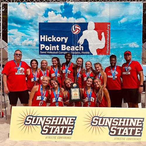 The Cardinal Mooney beach volleyball team captured the SSAC state title on Saturday in Taveras. The Cougars hope it is the first of two titles they win this season. Courtesy photo.