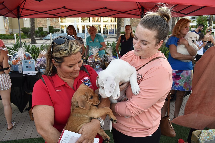 Bradenton's Sheila Moncado and Brianna Cripe hold Humpback and Beluga.