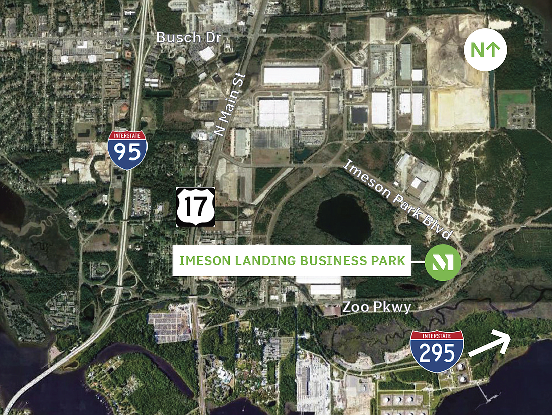 Imeson Landing Business Park in North Jacksonville is at northeast Imeson Park Boulevard and Zoo Parkway.Â