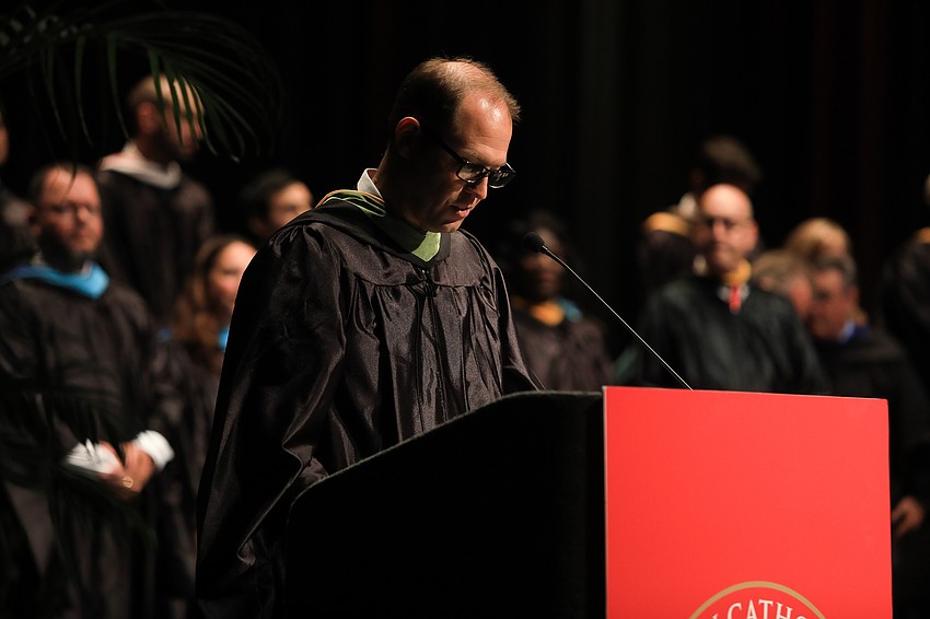 Assistant principal Stefan Gates serves as Master of Ceremonies.
