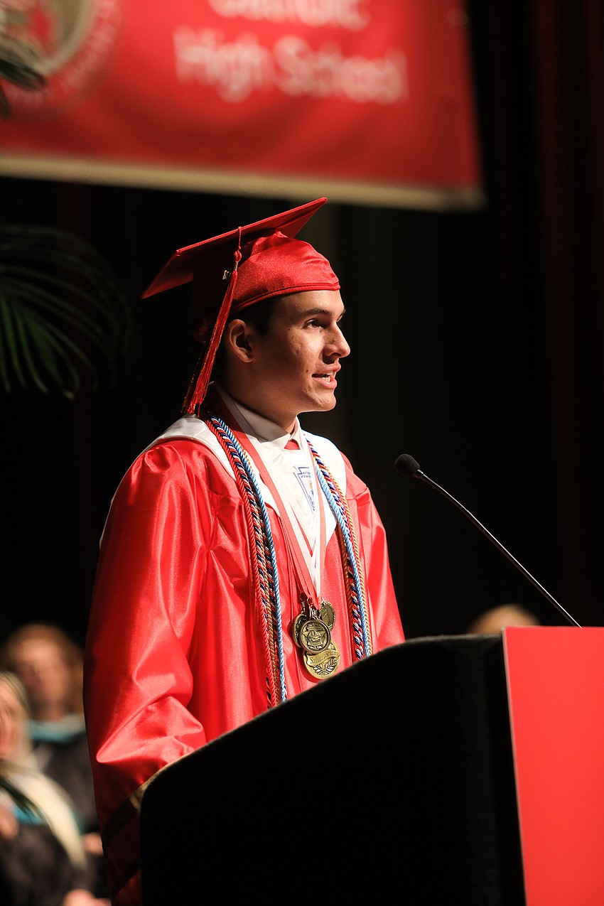 Salutatorian Peter Etz addresses the crowd.