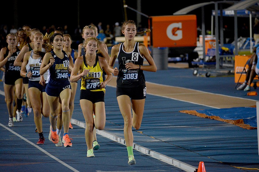 Lakewood Ranch High senior Grace Marston led the pack for most of the Class 4A girls 3,200 meter run at the FHSAA state championships. Marston ultimately finished second (11:03.58).