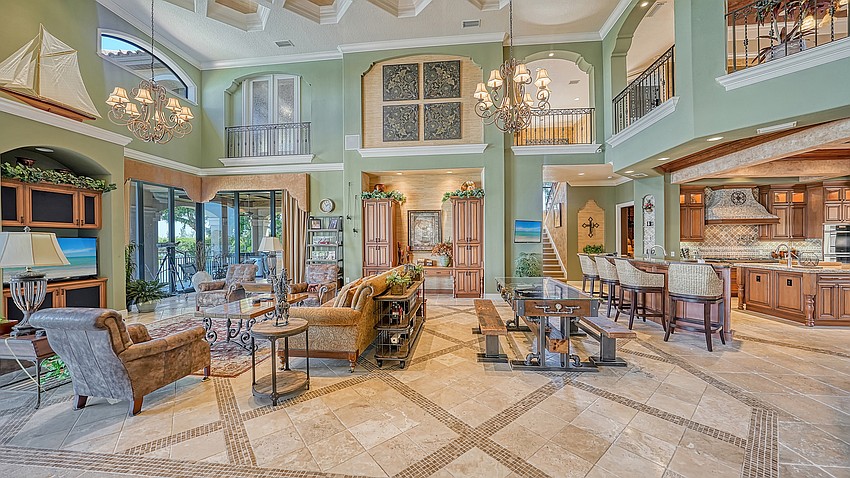 The main living area with a two-story ceiling.