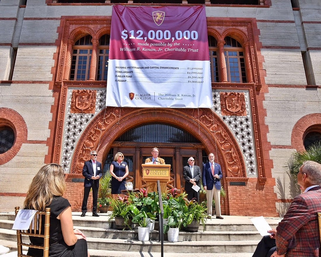Flagler College President John Delaney announces a $12 million donation from the William R. Kenan Jr. Charitable TrustÂ