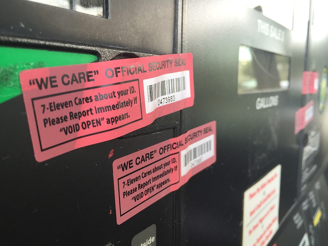 Stickers on the front of gas pumps help to ensure safety of the pump.