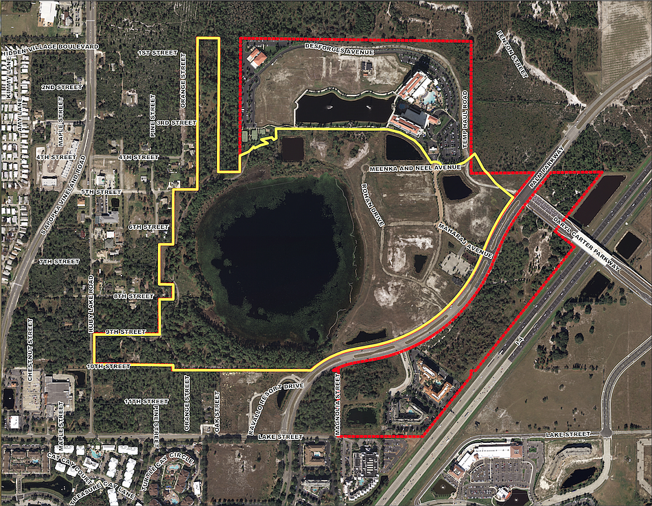 The yellow outline around Lake Ruby is the area in which developers want to build about 125 luxury homes.