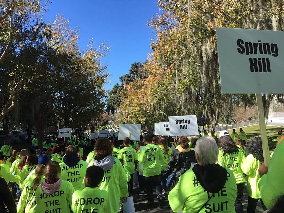 People from all over the state donned neon-yellow shirts and signs as they gathered in Tallahassee for Rally in Tally 2016 on Jan. 19.