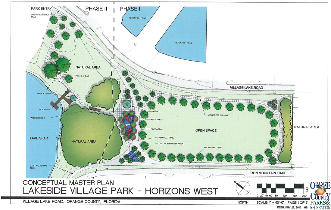 Plans call for an open space, playgrounds and exercise stations in Phase I of Lakeside Village Park construction.
