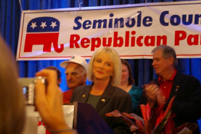 Photo by: By Megan Stokes - Sandy Adams thanks supporters at the Sheraton Orlando Downtown on Tuesday night.