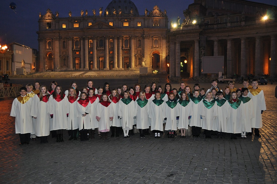 Photo courtesy of Saint Margaret Mary Catholic School - Saint Margaret Mary Catholic School Choir students pose outside of St. Peter's Basilica the morning of the New Year's Day mass.