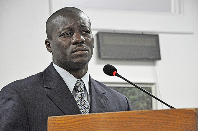 Photo by: Tim Freed - Eric McIntyre came before the Town Council represented by attorney W. Marvin Hardy III, who claimed that it was his client's termination that was far too extreme.