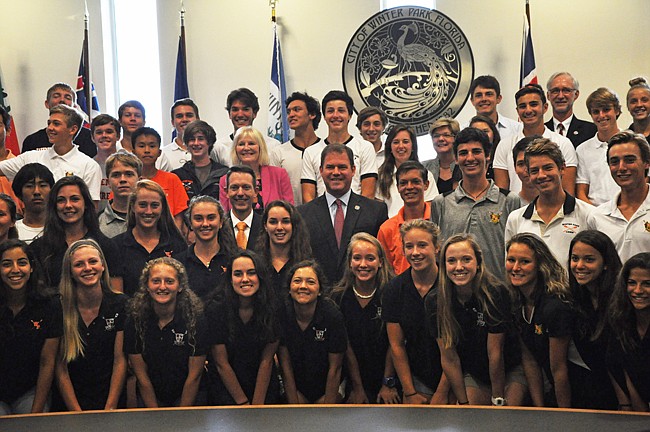 Photo by: Tim Freed - Dozens of Winter Park athletes were honored at Monday's City Commission meeting for bringing the city to national prominence.