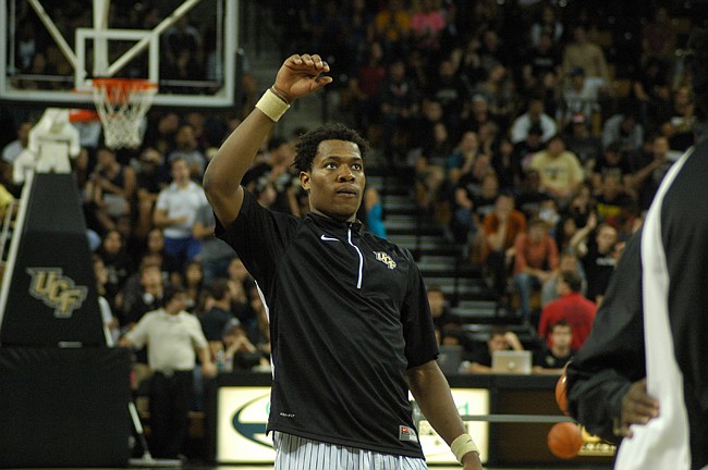 Photo by: Isaac Babcock - Brandon Goodwin's pair of game-tying and game-winning three pointers averted a comeback loss for the Knights in Houston Jan. 6.