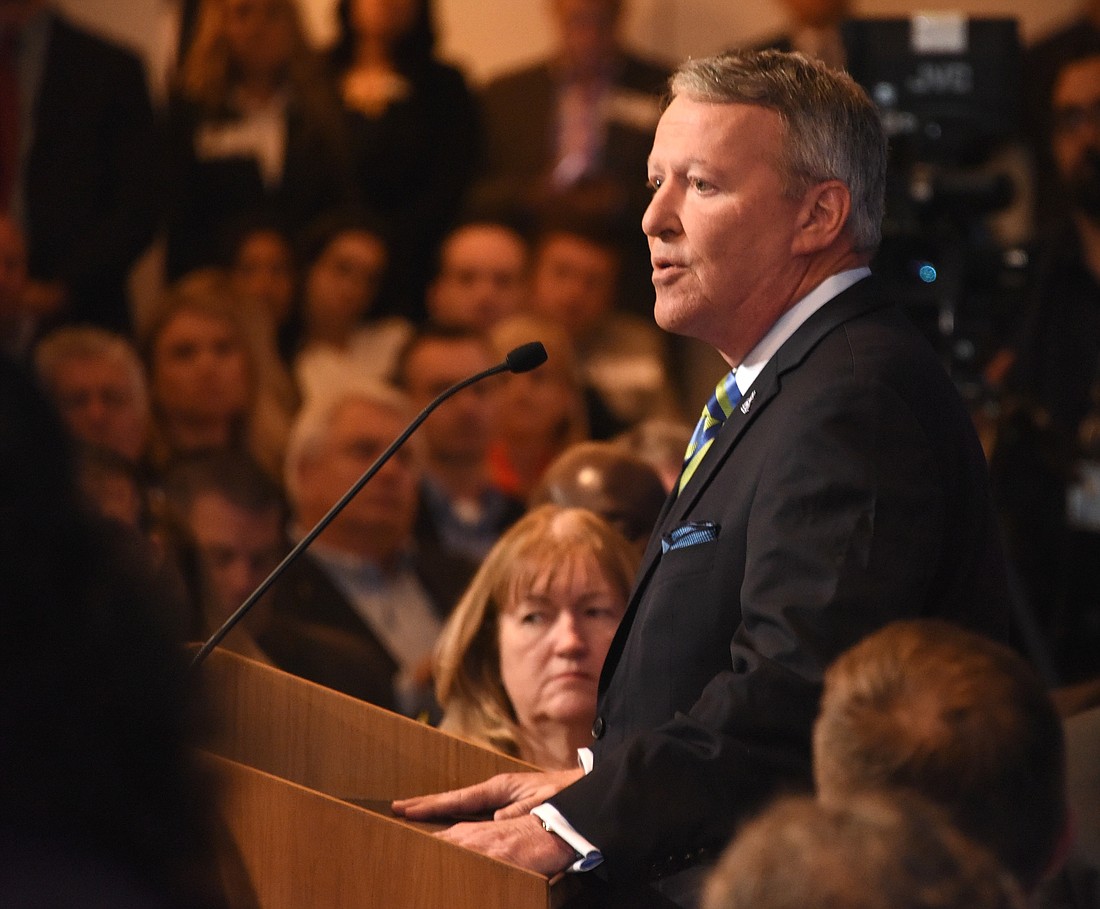 Photo by: Josh Garrick - Orlando Mayor Buddy Dyer at the 2016 State of the City address Tuesday.