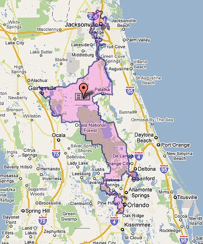 Photo courtesy of Google - U.S. Congressional District 3 stretches from Orlando to Jacksonville. The passage of Amendments 5 and 6 could make districts more compact but some say minorities will lose representation.